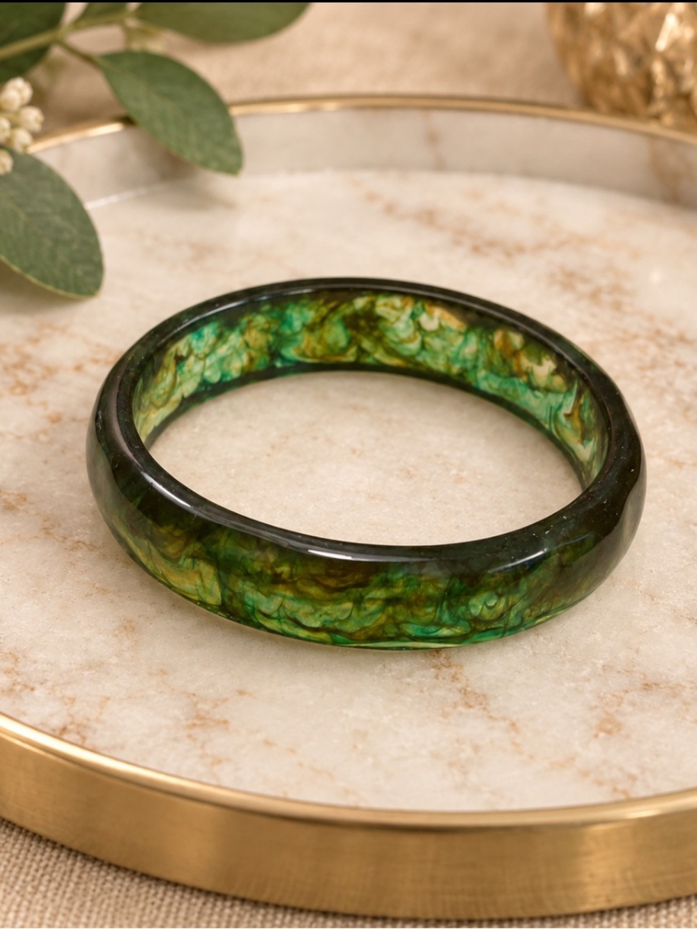 Green Marbled Resin Bangle Bracelet